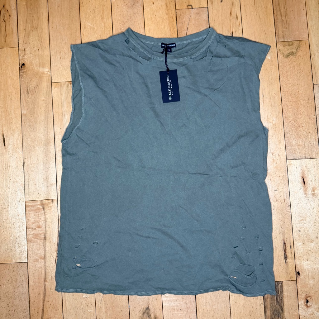 Black Orchid Los Angeles Distressed Muscle Tee Army Green Sz: S